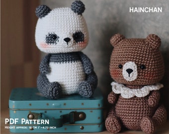 Panda and Bear Crochet Pattern for Full Body & Keychain - Instant PDF, Amigurumi Charm