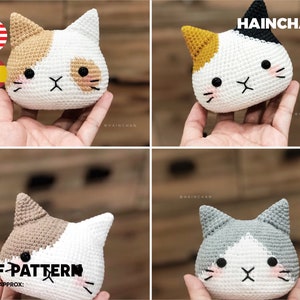 4 Cat Head Crochet Pattern Digital Instant DIY Amigurumi PDF, Adorable Designs image 1