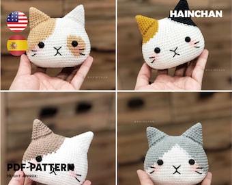 4 Patrón de Ganchillo Digital de Cabeza de Gato - PDF Amigurumi DIY Instantáneo, Diseños Adorables