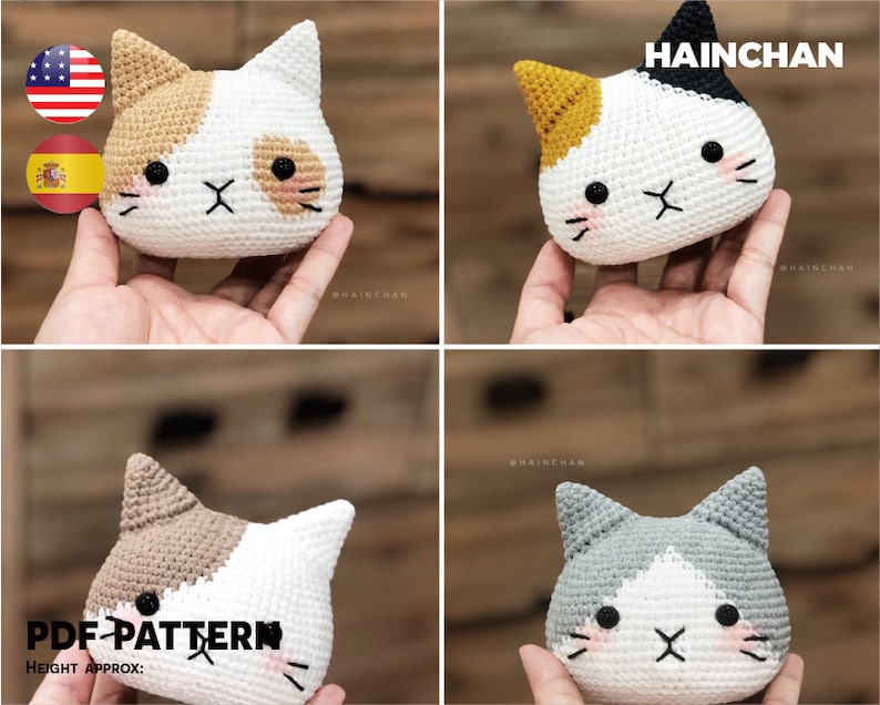 Digital 4 Cat Head Crochet Pattern  Instant Download DIY image 1