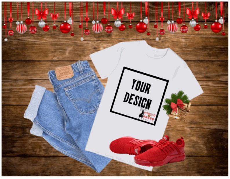 Download Crew Neck Blank T-Shirt Apparel Christmas Mockup Top View ...