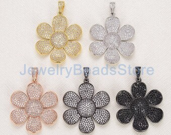 2 Flower pendants blue green antique silver tone F124
