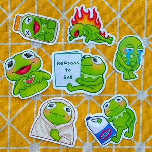 Cute Kermit Frog Meme Diecut Stickers
