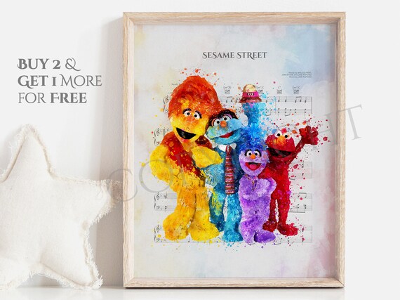 Oscar the Grouch Sesame Street Wall Art Watercolor Poster Nursery Room UNFRAMED