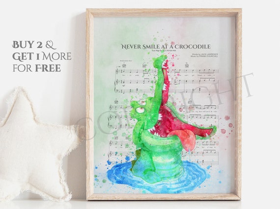 Peter Pan Print Music Sheet Print Tick Tock Crocodile Poster Nursery Wall Art Kids Room Decor Watercolor Birthday Gift Ideas Playground M136
