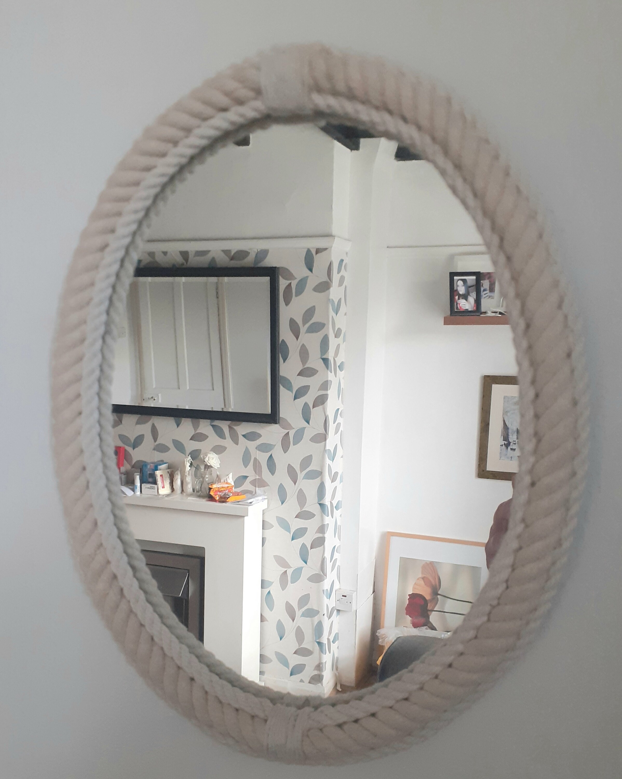 Oval white rope mirror. 14 x 11 Etsy