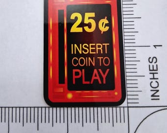 Retro 80s Arcade 25 cent Insert Coin Slot Vinyl Decal Sticker 2"x1.4" Mancave