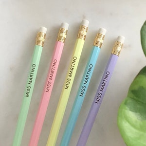 Personalised Engraved Pencils, Custom Quote Set of 5 Pastel Colours, Teachers Gifts, Mother's Day, Christmas, Stocking Stuffer, Stationery