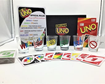 Juego de UNO para borrachos - 6 vasos de chupito, regalo de cumpleaños para ella, juegos de fiesta, juegos de beber, cóctel, chupito de UNO, juegos de jardín