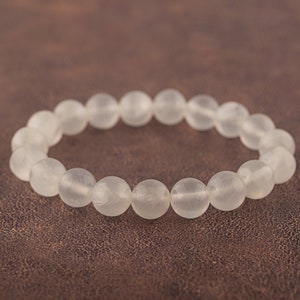 Selenite Healing Crystal Bracelet Gemstone 10mm stretch beaded,Gemstone Bracelet for wedding, bracelet for Her, ideal for relaxing & calm