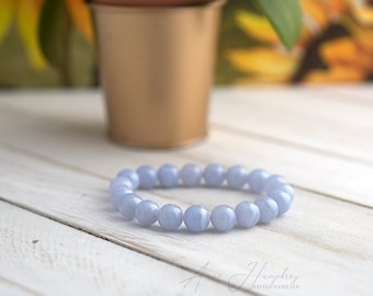 Blue Lace Agate Bracelet | AAA genuine blue lace agate | gift for her | beaded gemstone bracelet | soothing blue gemstone jewelry 10mm