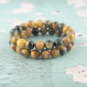 Natürliche golden blaue Tigerauge 8mm, Stapeln Edelstein Heilung Armband, 8mm Tiger Edelstein Schmuck Yoga Geschenk Chakra Meditation