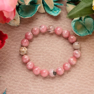 RHODOCHROSITE smooth Round Beaded Bracelet  Gemstone Bracelet, Healing Crystals and Stones,10 mm