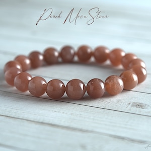 Peach Moonstone Bracelet, Gemstone Bracelet, Elastic Bracelets for Women, Gift for Her, Natural Stone Bracelet 10 mm