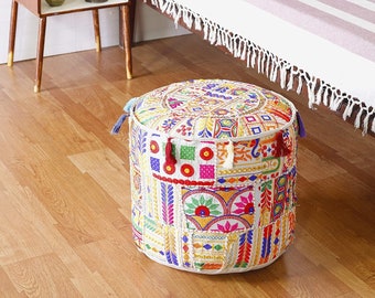 x 22 Dia. Inches Rajasthaniartdecor Indian Mandala Decorative Footstool Cover Pouf Ottoman Cover Cotton Floor Pillow Hippie Boho Decorative Bohemian Home Decor Pouf Cover Red Gold Size 14 H