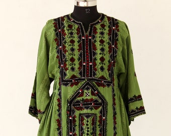 70s Authentic Afghanistan Tribal Gypsy Sz Sm Vintage Hand Embroidered Beaded Tribal Dress Quilted Cotton Bohemian Hippie Festival Dress
