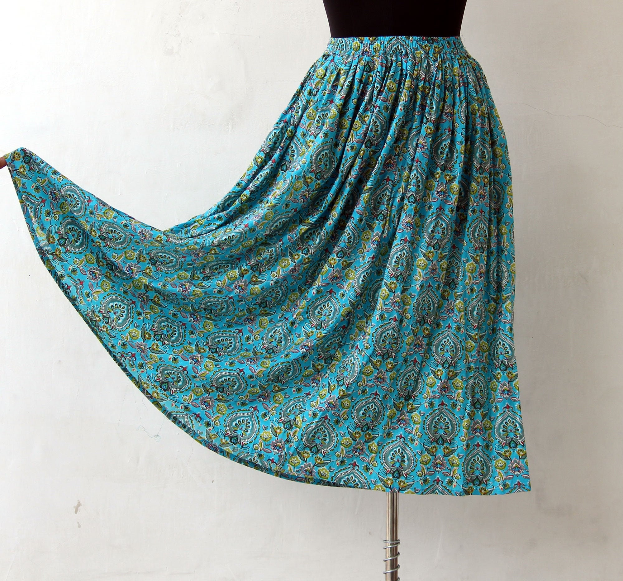 Indian Maxi Skirt Block Printed Cotton Skirt Paisley Print Etsy