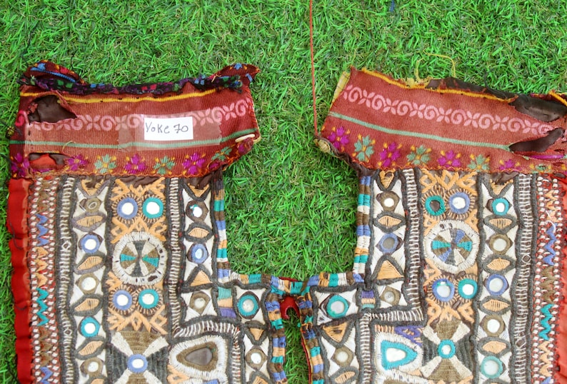 Rajasthani Patches Embroidery Yoke Ethnic Neck Yoke, Mirror Patch Rabari Patches Mirror Embroidery 70 Afghani Patch