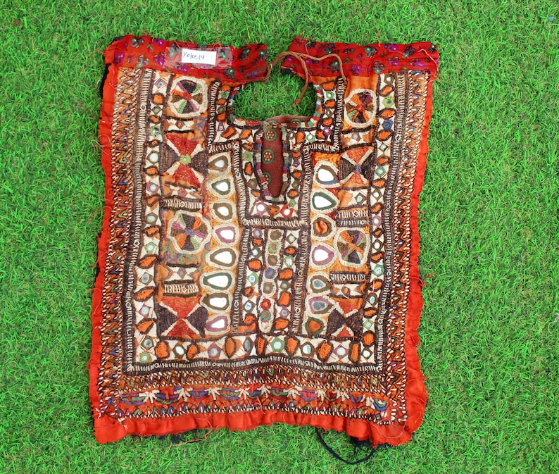 14 Embroidery Yoke Rabari Patches Mirror Embroidery Ethnic Neck Yoke, Banjara Yoke Patch Mirror Patch