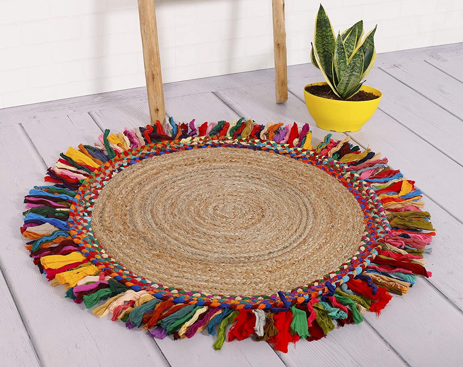 Round Braided Jute Door Mats with Fringes Area Rug Cotton Etsy