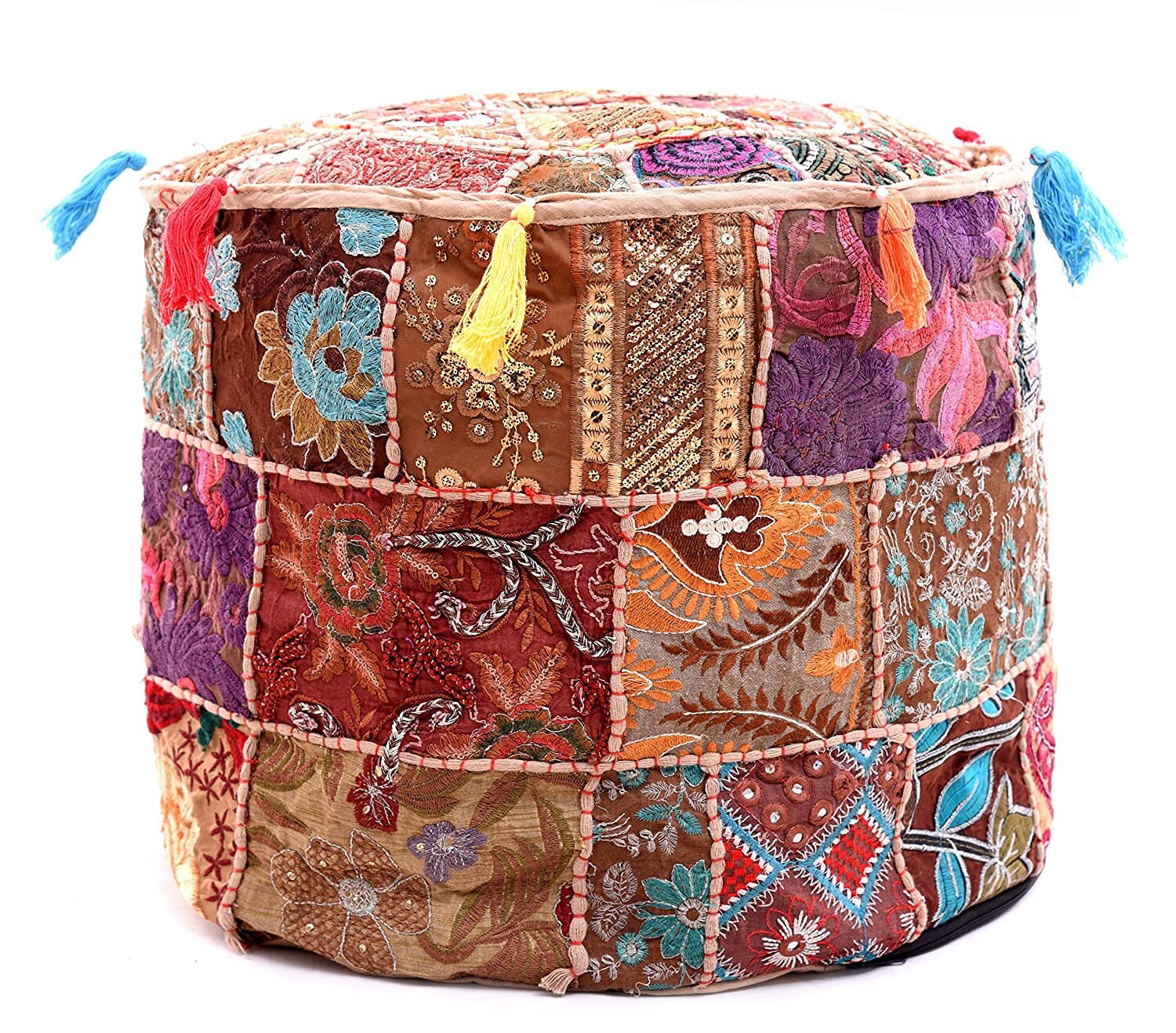 Beige Embroidery Pouf Ottoman Poufs Cover Ethnic Decorative Etsy