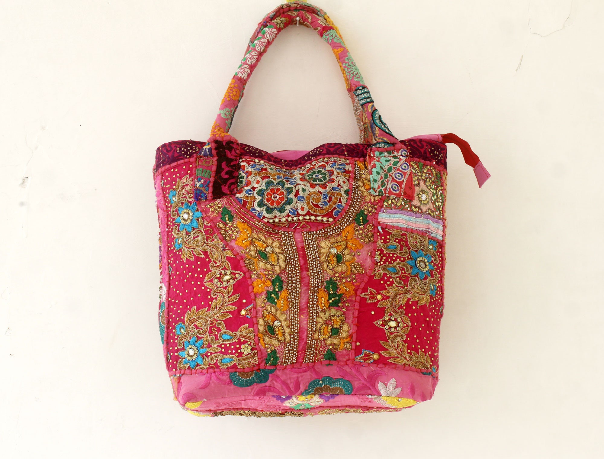 Pink Indian Beaded Tote Bag Banjara Shoulder Bag Handmade | Etsy