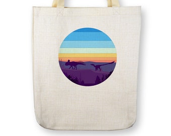Fighting Dinosaurs Scene Tote Bag