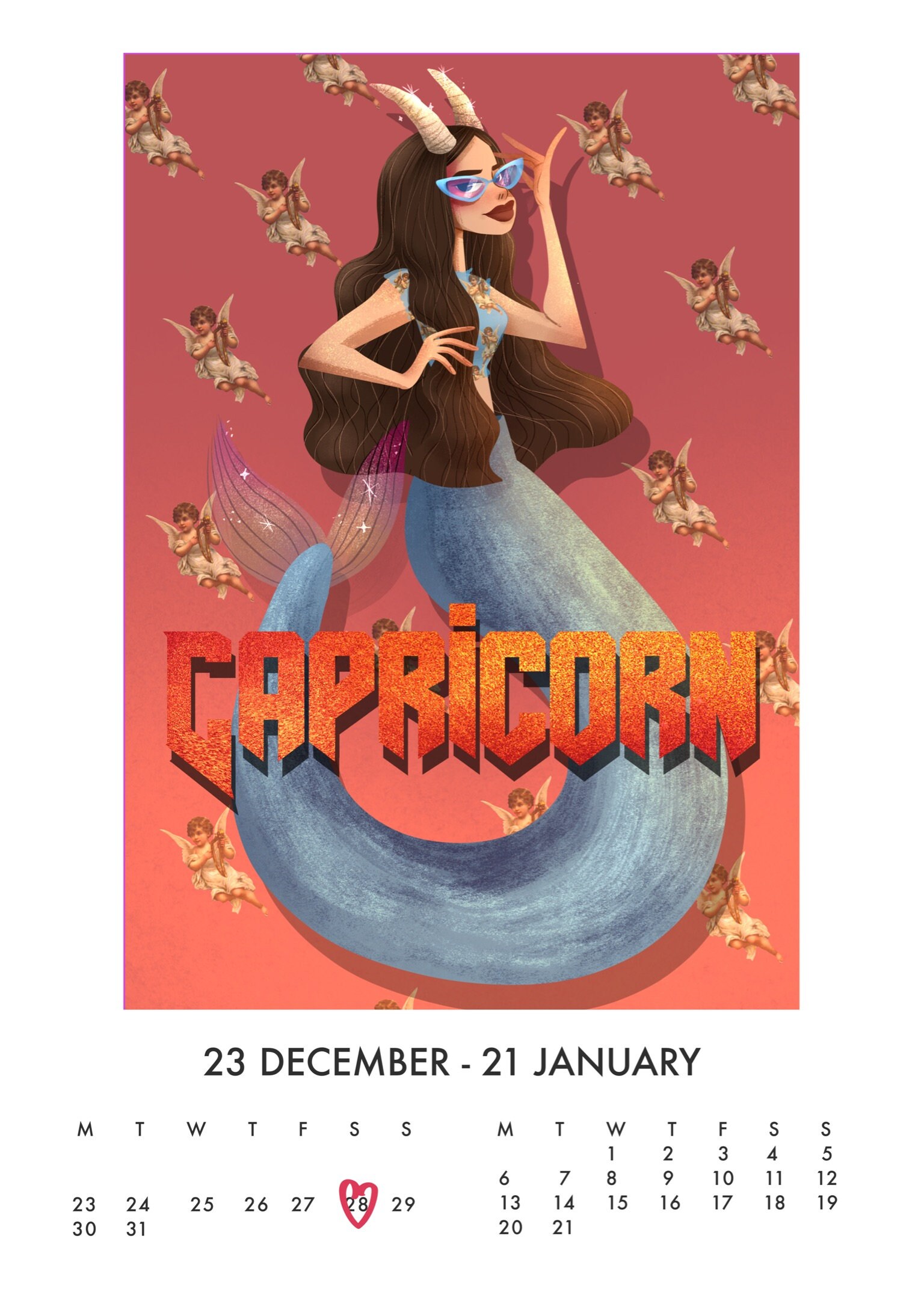 Capricorn Zodiac Sign Horoscope Calendar Illustration Etsy