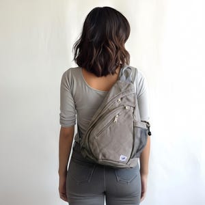 Canvas Sling Bag, Crossbody Travel Bag with Anti-Theft Pocket, Single Strap 11" iPad Backpack, Chest Bag with Bottle Holder