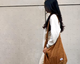 Corduroy Crossbody Hobo Bag - Adjustable Strap, Fits 17 inch Laptop. Inner Zipper Pocket
