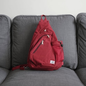 Red Canvas Sling Bag Crossbody Travel Backpack with Anti Theft Pocket | One Strap Tablet Backpack Chest Bag with Bottle Holder