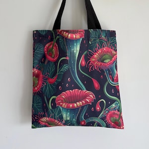 Tropical Pitcher Plants Tote Bag - Double Sided Print, Inner Zipper Pocket