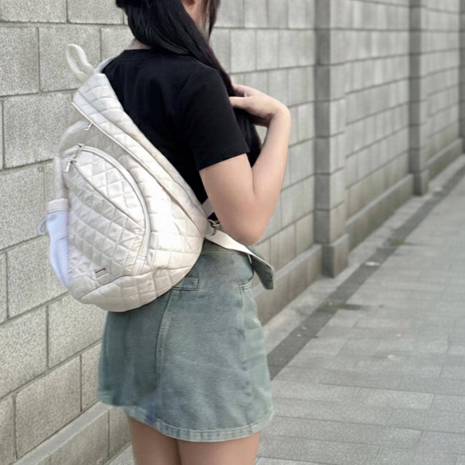 Cream Quilted Sling Bag  Fits 13 Inch Laptop, Beige Crossbody Backpack  With Water Bottle Holder, Adjustable Strap, Anti-theft Travel Purse - Etsy
