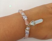 Healing Crystal Bracelet Rose Quartz, Blue Lace Agate, Clear Quartz, Opalite Gemstone Crystal Point