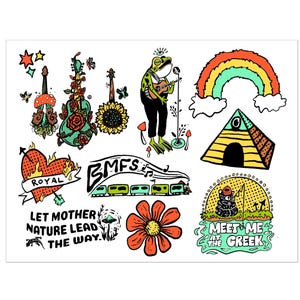 Billy Strings Inspired Temporary Tattoo Sheet: Original BMFS Designs