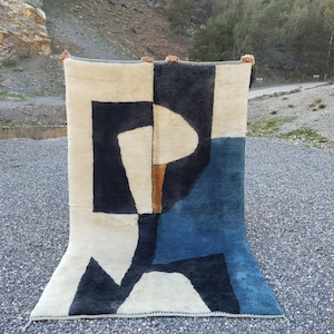 Blue area rug, Doormat, Small area rug 5x8 ft, Multicolor Moroccan rug, Natural wool rug, Handmade colorful rug, Beniouarain rug Wollteppich