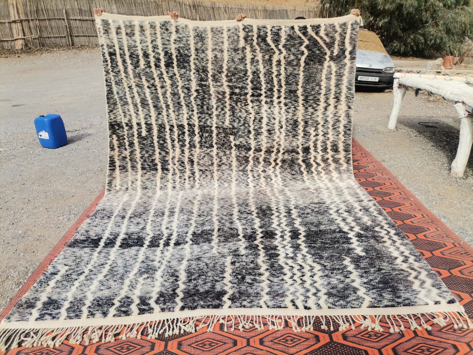 Tapis BERBER carré 9000 gris Franges berbère marocain shaggy 120x120 cm