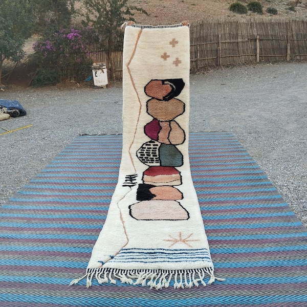 Moroccan runner rug Handmade wool rug Vintage art Tapis berbere beni ourain Contemporary shaggy rug Modern handwoven rug Home interior decor