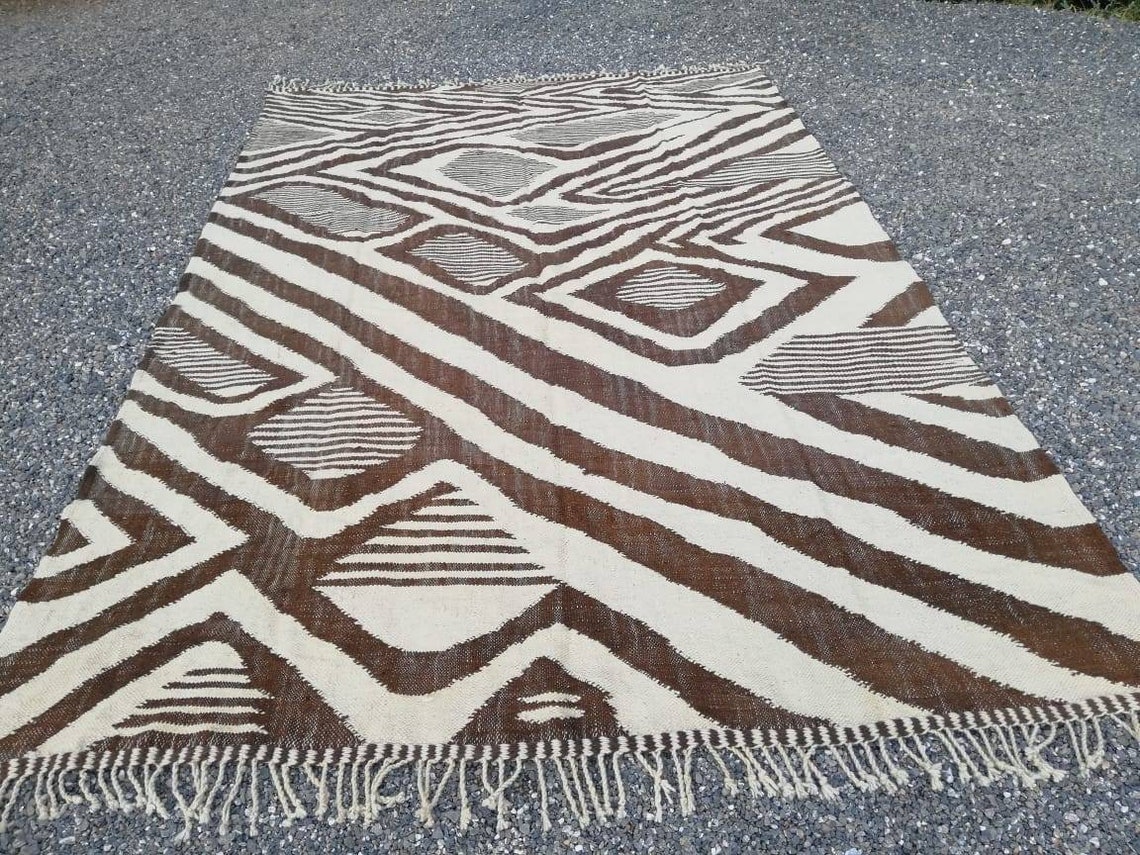 8x11.5 Moroccan Beni Ourain Rug Flatweave Striped Kilim Rug Etsy