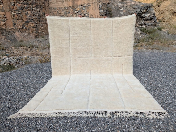 Off white rug, Moroccan neutral wool rug, Handmade contemporary beni mrirt, Fluffy high pile carpet, Made to order custom size berber rug