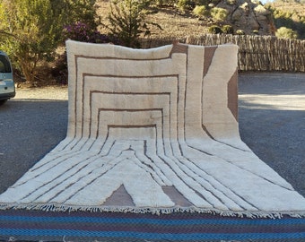Large area rug Taupe ivory rug Moroccan wool rug Berber handmade rug Tapis berbere beni ourain Boho vintage carpet Modern interior decor
