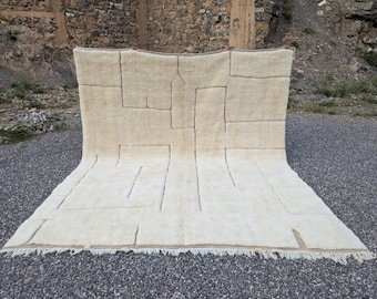 Handwoven neutral wool rug, Beige Moroccan handmade rug with braided design in taupe, Beniourain area rug, Berber handknotted off-white rug