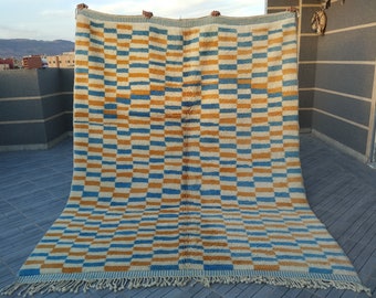 Handmade Moroccan Wool Rug, Checkered Berber Area Rug