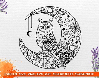 Moon Owl Design Svg - Etsy