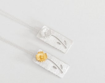 Sterling Silver Daisy Pendant Necklace, Floral Cable Chain, Gift for her