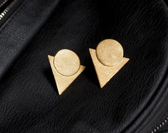Geometric Large Stud Earrings Gold Filled Statement Earrings Triangle Minimalist Studs Circle Studs Valentines Day Gift