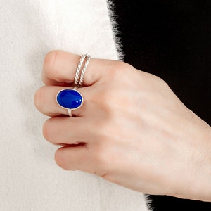 Natural Lapis Lazuli Ring Blue Gemstone Ring 925 Sterling Silver Ring Boho Statement Ring Crystal Healing Everyday Ring Ring for Women image 1