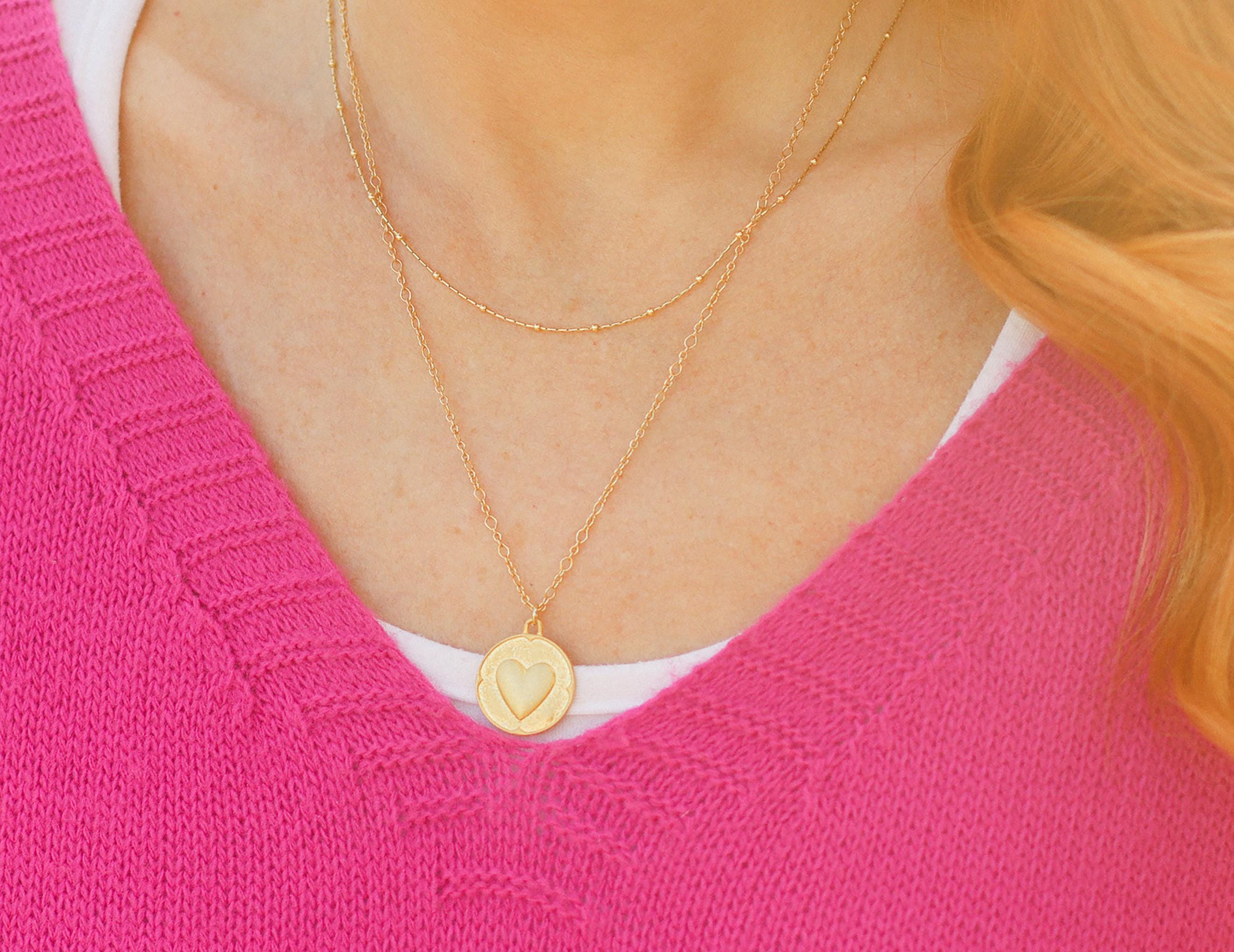 Collana a forma di cuore placcata in oro 24 carati, ciondolo in argento sterling, gioielli delicati, collana per coppie, fatta a mano - Italia