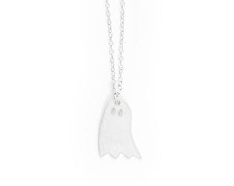 Small Ghost Necklace Sterling silver, Ghost Halloween Pendant, Dainty Silver Ghost Necklace, Girl Charm Pendant, Halloween Jewelry