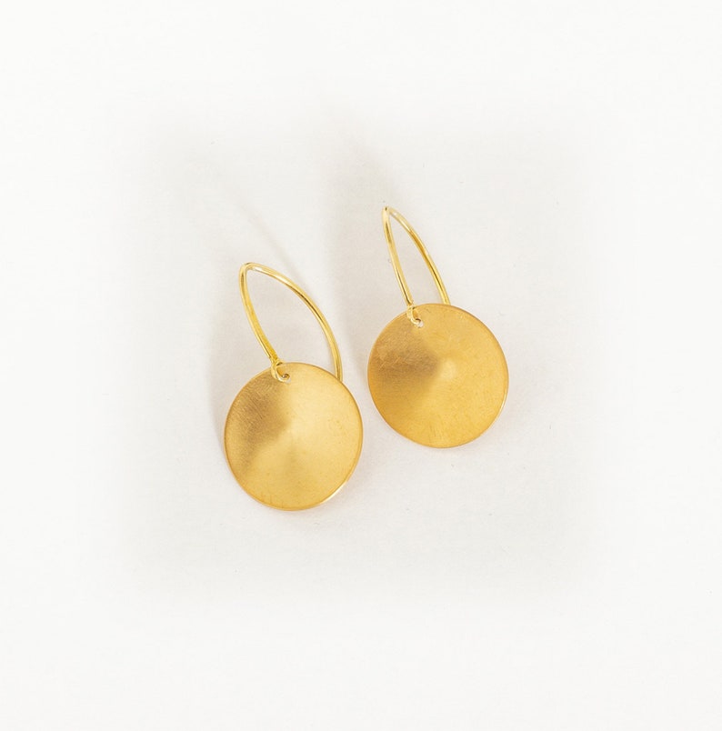 Circle Drop Hook Earrings ,Gold Circle earrings,Geometric, Minimalist, Boho Circle Earrings, Round disc earrings,Gold Earrings, Gift for Mum image 1